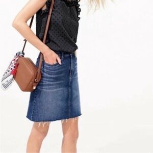 J. Crew Dark Raw Hem Denim Skirt